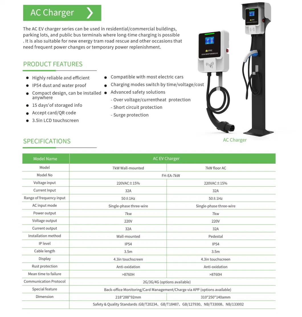 7kw 11kw 22kw Electric Vehicle Home EV Charger Wallbox AC Charger