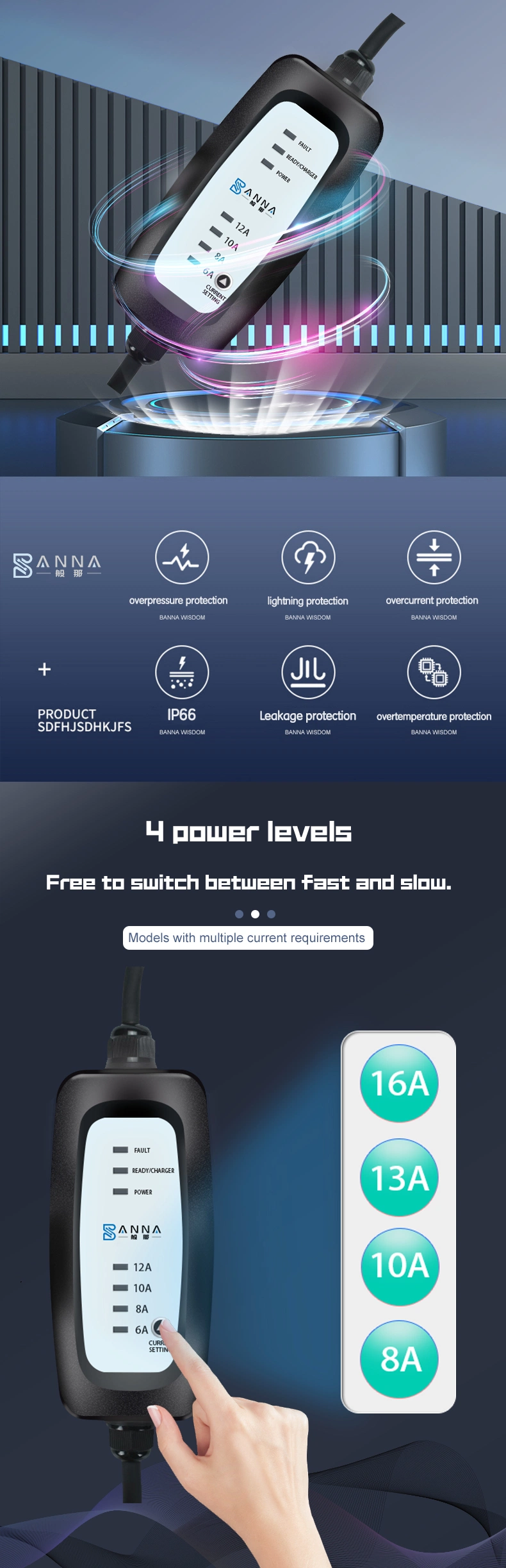 Factory Manufacturer Ocpp 6-16A 32A Mode Level 2 AC EV Charger Portable 3.5kw 11kw 22kw EV Charger