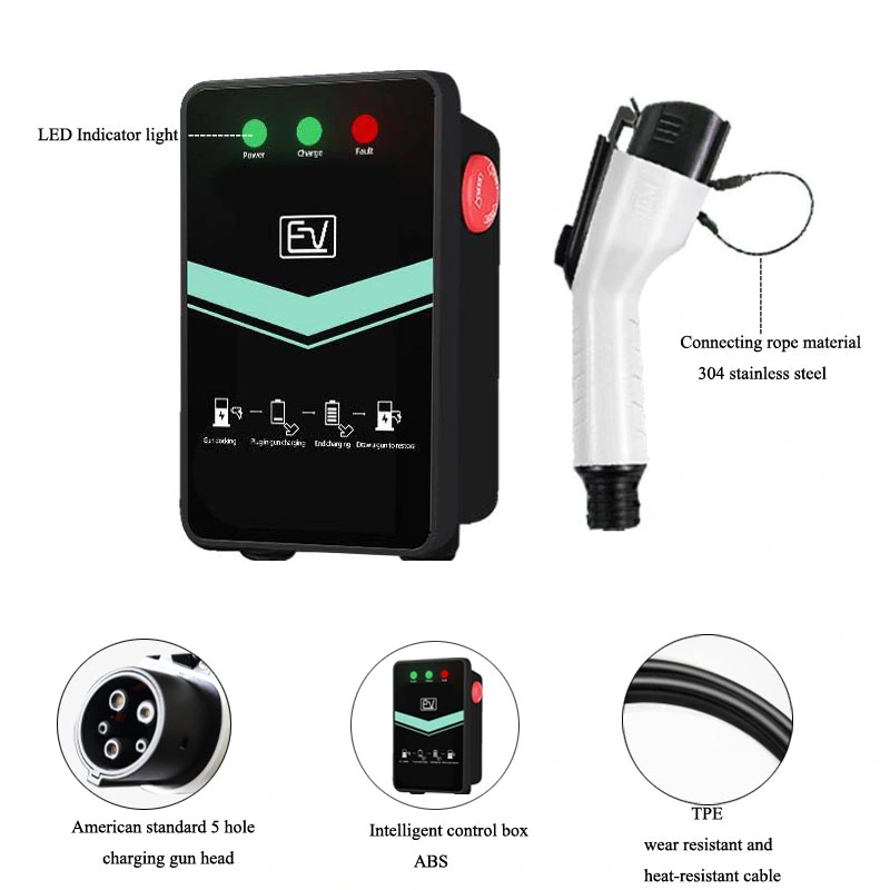 AC 240V Us Type 1 Wallbox EV Car Charger Electric Vehicle Charging Station 7.6kw 32A