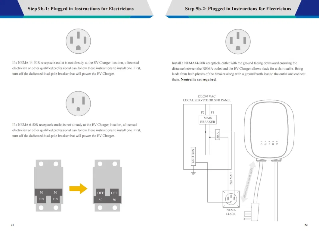 Home Use Wallbox EV Charger Single Phase Input 208-240VAC 50-60Hz 11, 5kw 48A Max at 240VAC