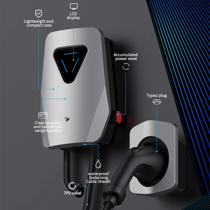 Chinese Factory 7kw Wall 16AMP Current AC Fast Level 2 LCD Display Wife Control Wall-Mounted Charging Station EV Charger Electric Vehicle Charger