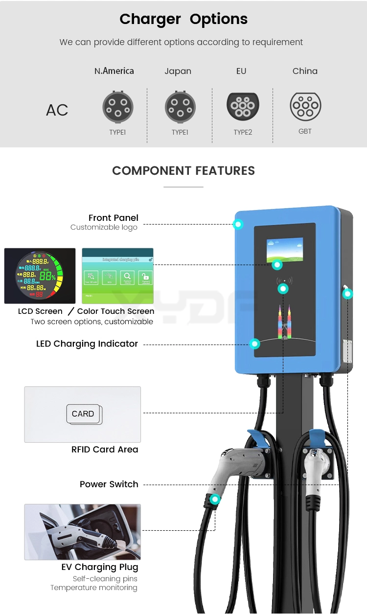 Xydf New Product AC EV Charger CE/TUV/Type1/Type2/Gbt Wallbox APP Function 7kw11kw22kw EV Fast Charging Station for Electric Car