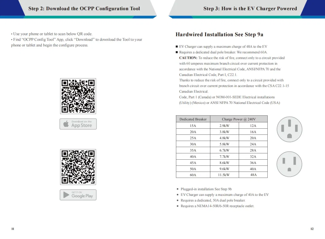 Home Use Wallbox EV Charger Single Phase Input 208-240VAC 50-60Hz 11, 5kw 48A Max at 240VAC