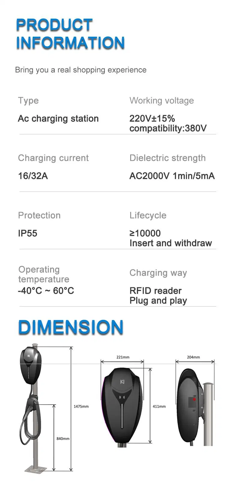 Home Use 32A 1phase IEC 62196-2 Type 2 Wall Box EV Charging Station