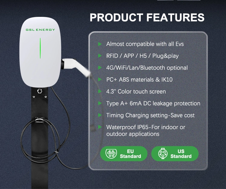 Best Manufacturing IP65 Waterproof Type 2 Socket 1 Phase 3 Phase 7.4kw 22kw Wallbox EV Battery Charger