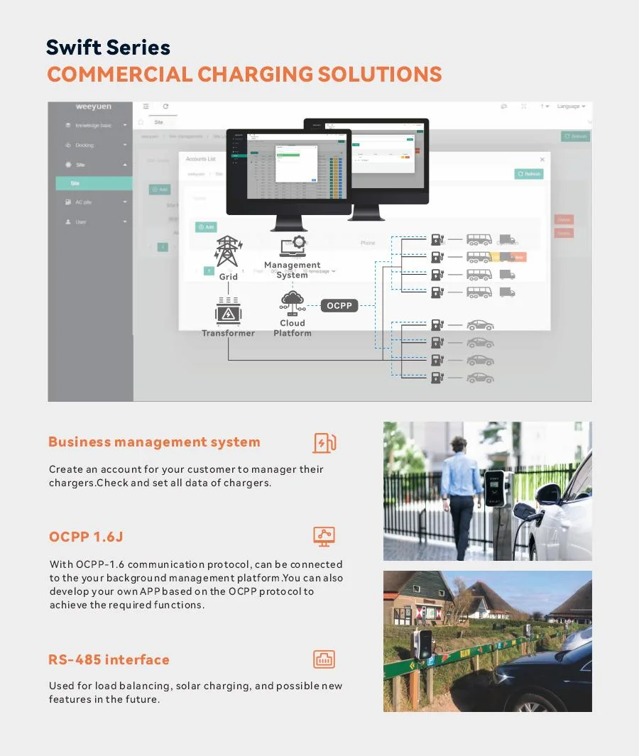 Type 2 Electric Charging Station for Electric Car Wall Box with 5m Cable EV Charging Points 11kw