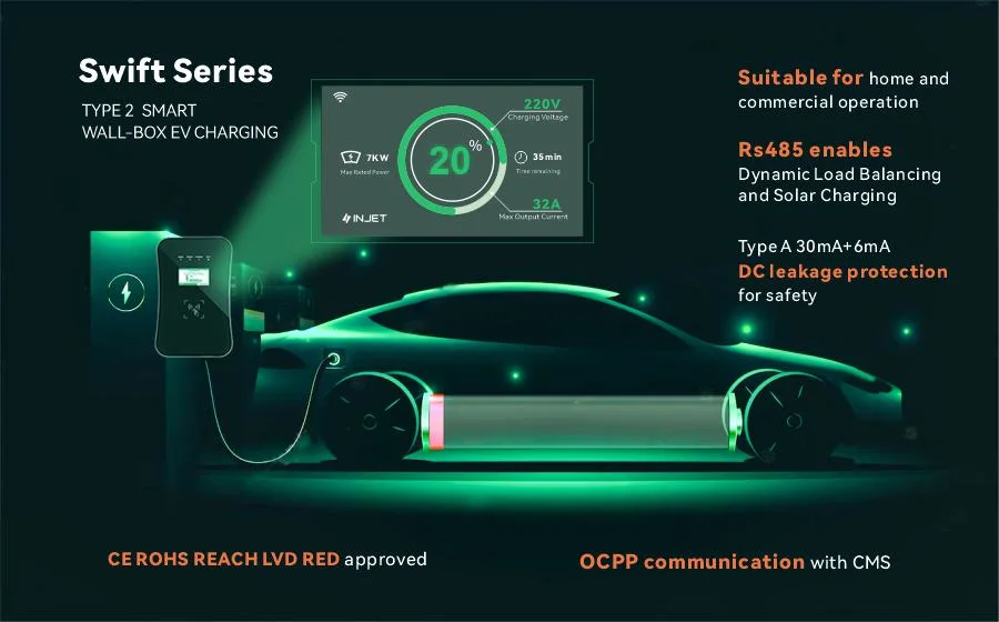 Type 2 Electric Charging Station for Electric Car Wall Box with 5m Cable EV Charging Points 11kw