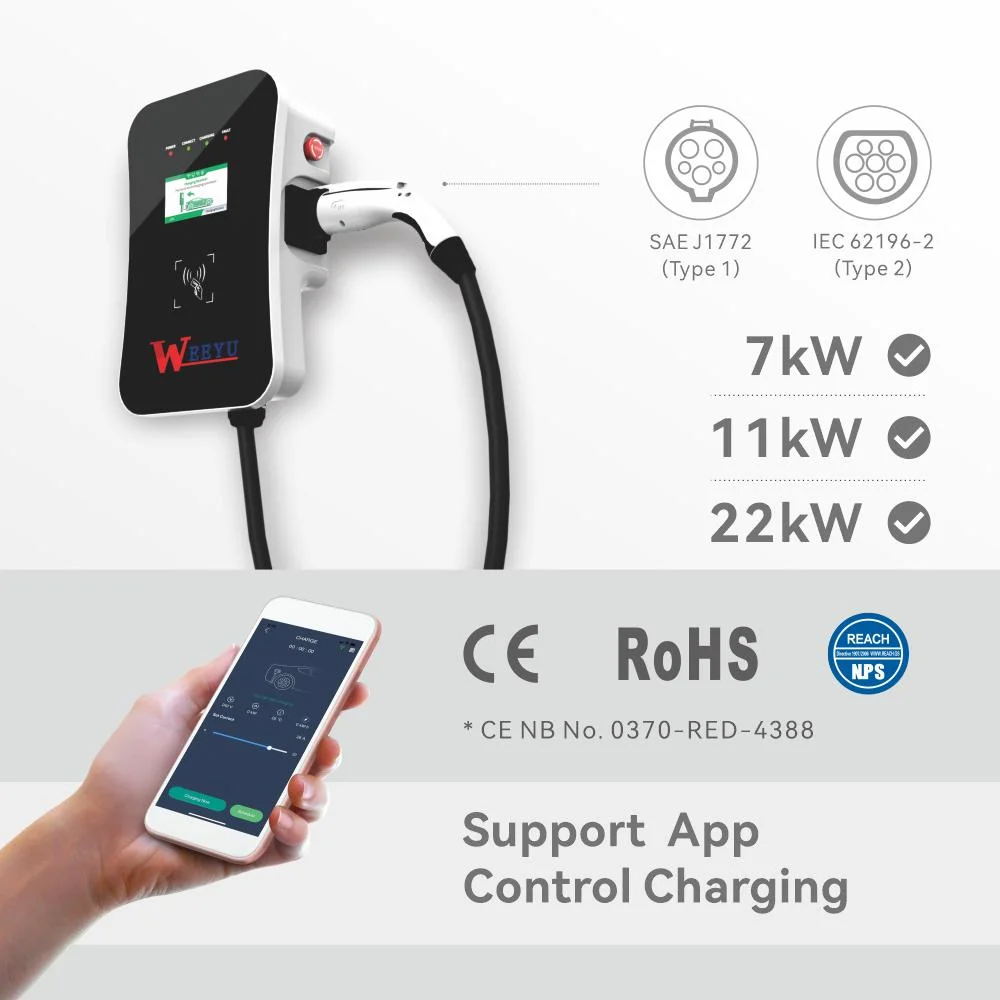 7kw 10kw Car Charger UL Listed Wallbox Type 1 Wall-Mounted AC EV Charger Evse with Type B RCD in Car Charger