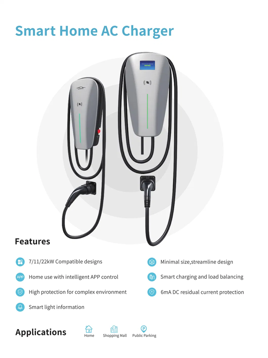 China Supplier Mode 3 11kw Electric Vehicle Wallbox Charger with Type 1 Plug