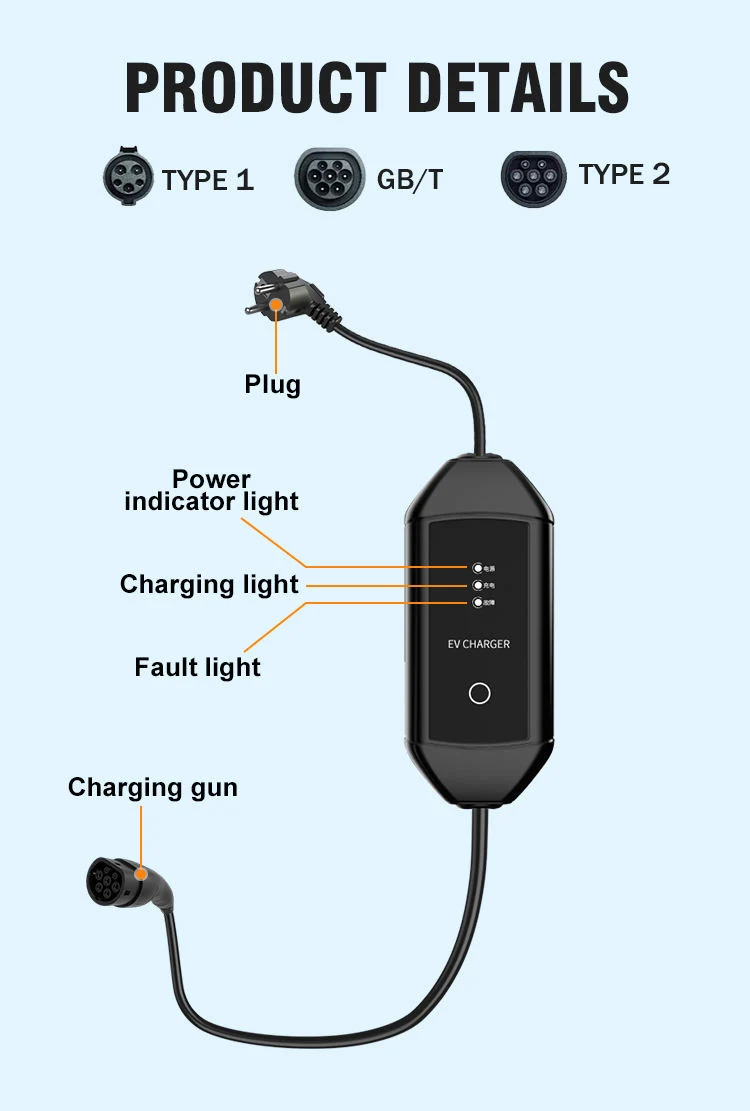 China Supplier Home AC EV Charger for Electric Car Charger Leakage Protection EV Charging Station 7kw 220V Type 2