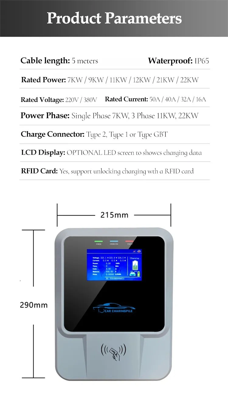 IP66 Waterproof EV Car Charger 32A 7kw 22kw Type 2 Floor-Mounted Wallbox Charging Stations for Home Electric Vehicles