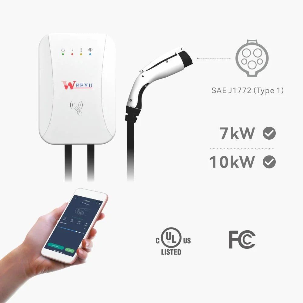 7kw 10kw Car Charger UL Listed Wallbox Type 1 Wall-Mounted AC EV Charger Evse with Type B RCD in Car Charger