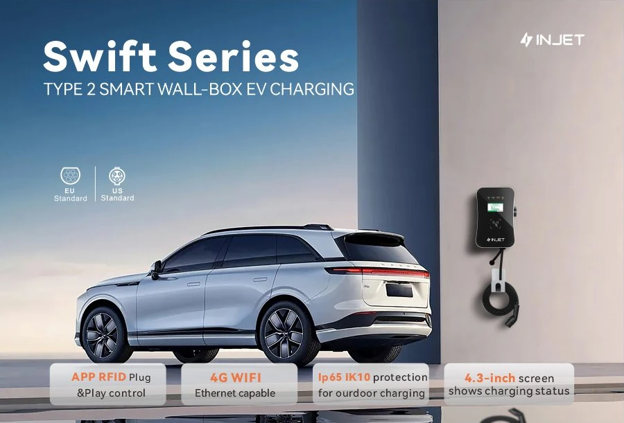 Type 2 Electric Charging Station for Electric Car Wall Box with 5m Cable EV Charging Points 11kw