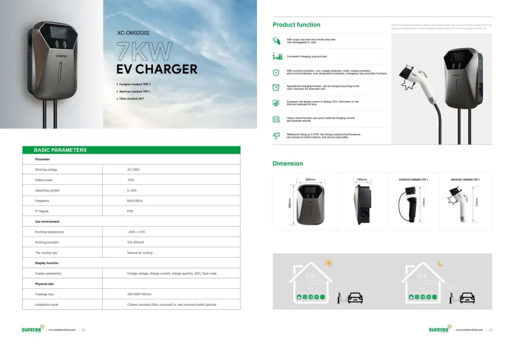 Home Fast EV Charger AC Single Phase Wall-Mounted Electric Vehicle Charging Station with GB/T Charging Plug