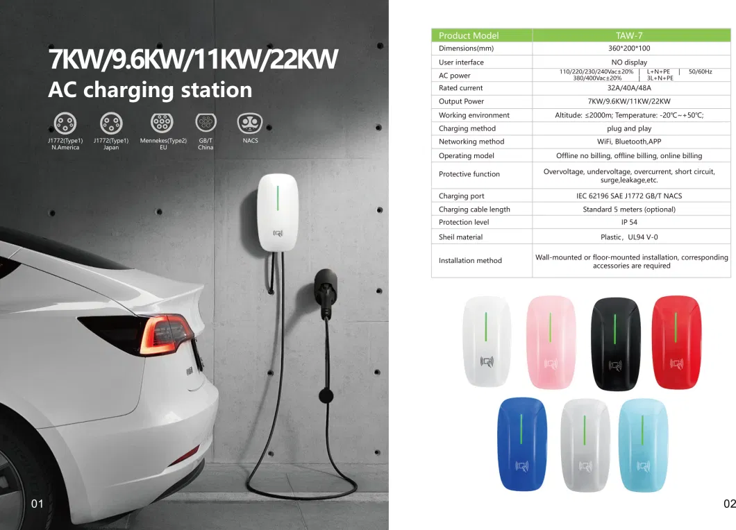 Ee S&T China Manufacturer 7kw Wallbox Single Phase AC EV Charging Station Type 2 Plug Wall Mounted Electric Car Charger with RFID Card (non billing or billing)