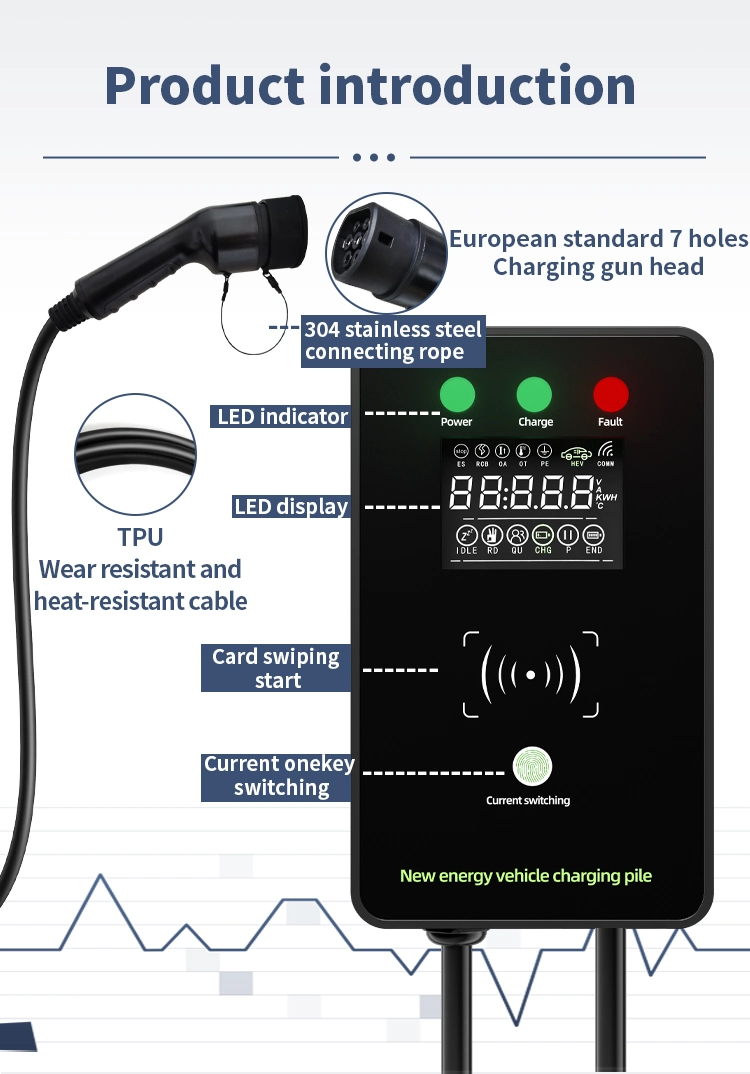 Mario-EV Type2 7kw Wallbox Charger AC 32A 220V 4.3-Inch LED LCD Screen IEC EV Charging Station Wallbox Swipe Card to Reserve Five Gears Evse