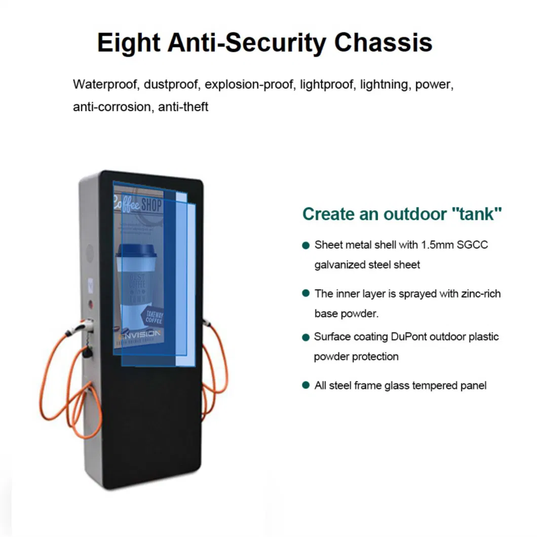 Customized Electric Vehicle (EV) Charging Stations Ocpp1.6/2.0 Type 2 AC EV Charger with LCD Advertising Display Digital Signage 7 Kw 14 Kw 22 Kw 44kw Totem