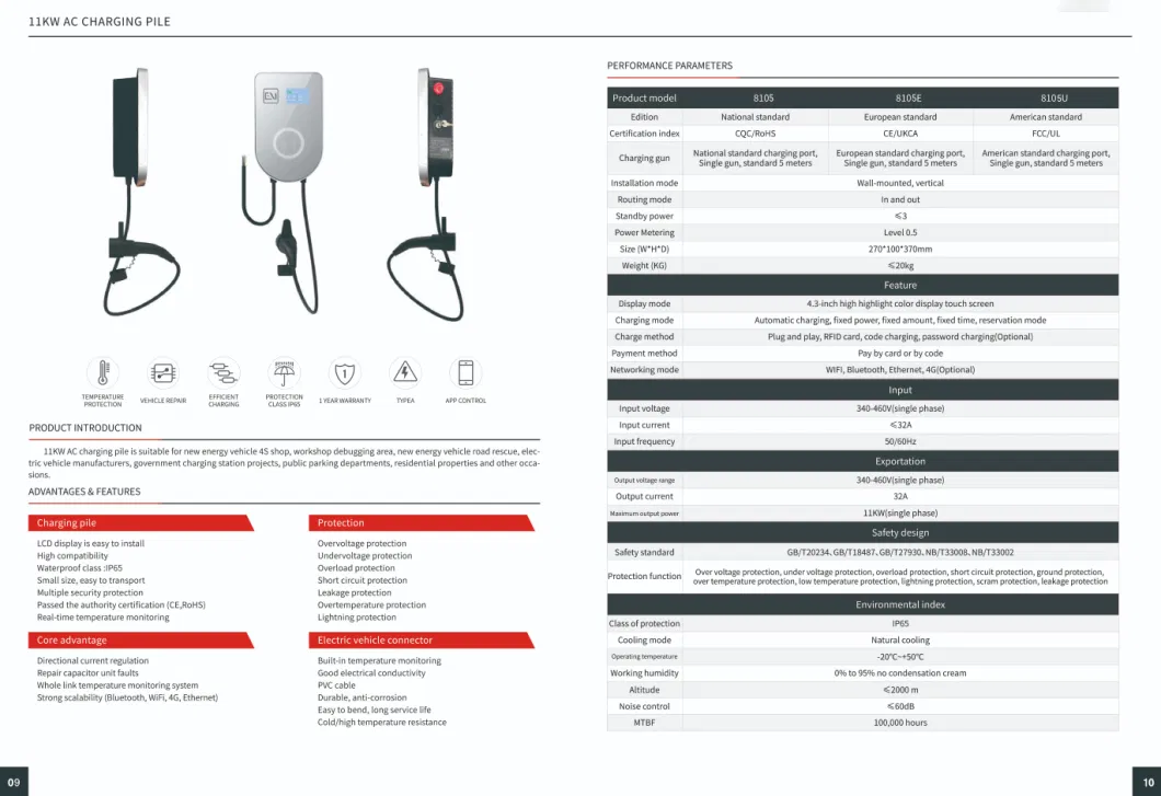 Ee S&T Latest Style Factory OEM ODM AC Wall Mounted 11kw 3 Phase Home APP Electric Vehicle Charging Pile Station