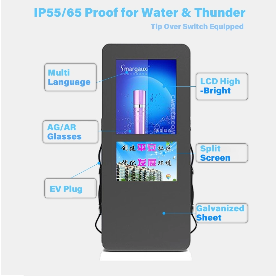 Customized Electric Vehicle (EV) Charging Stations Ocpp1.6/2.0 Type 2 AC EV Charger with LCD Advertising Display Digital Signage 7 Kw 14 Kw 22 Kw 44kw Totem