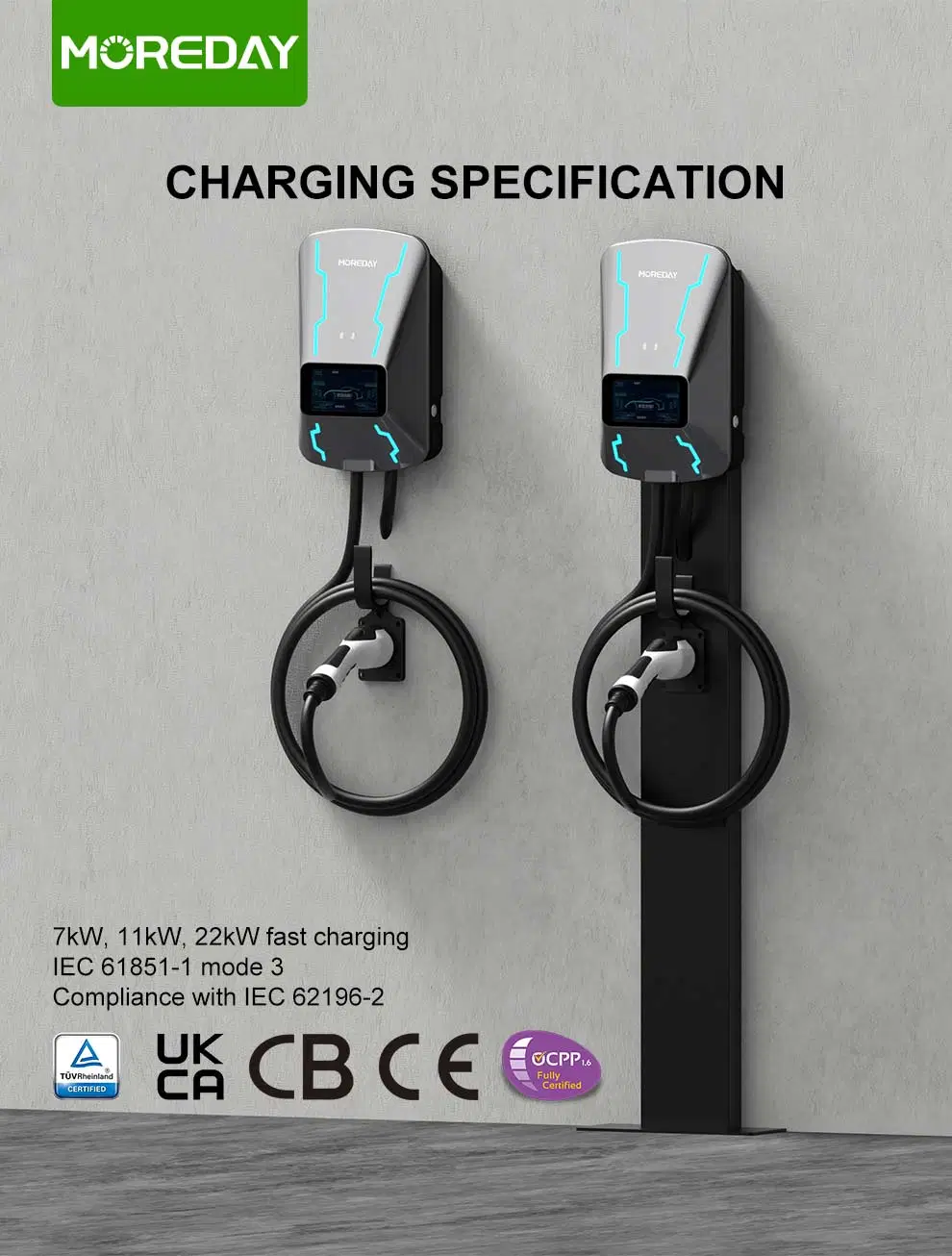 Home Commercial 7kw 22 Kw 3 Phase Wall Box EV Charger Post Electric Vehicle Charging Pile 0-16A/0-32A Price