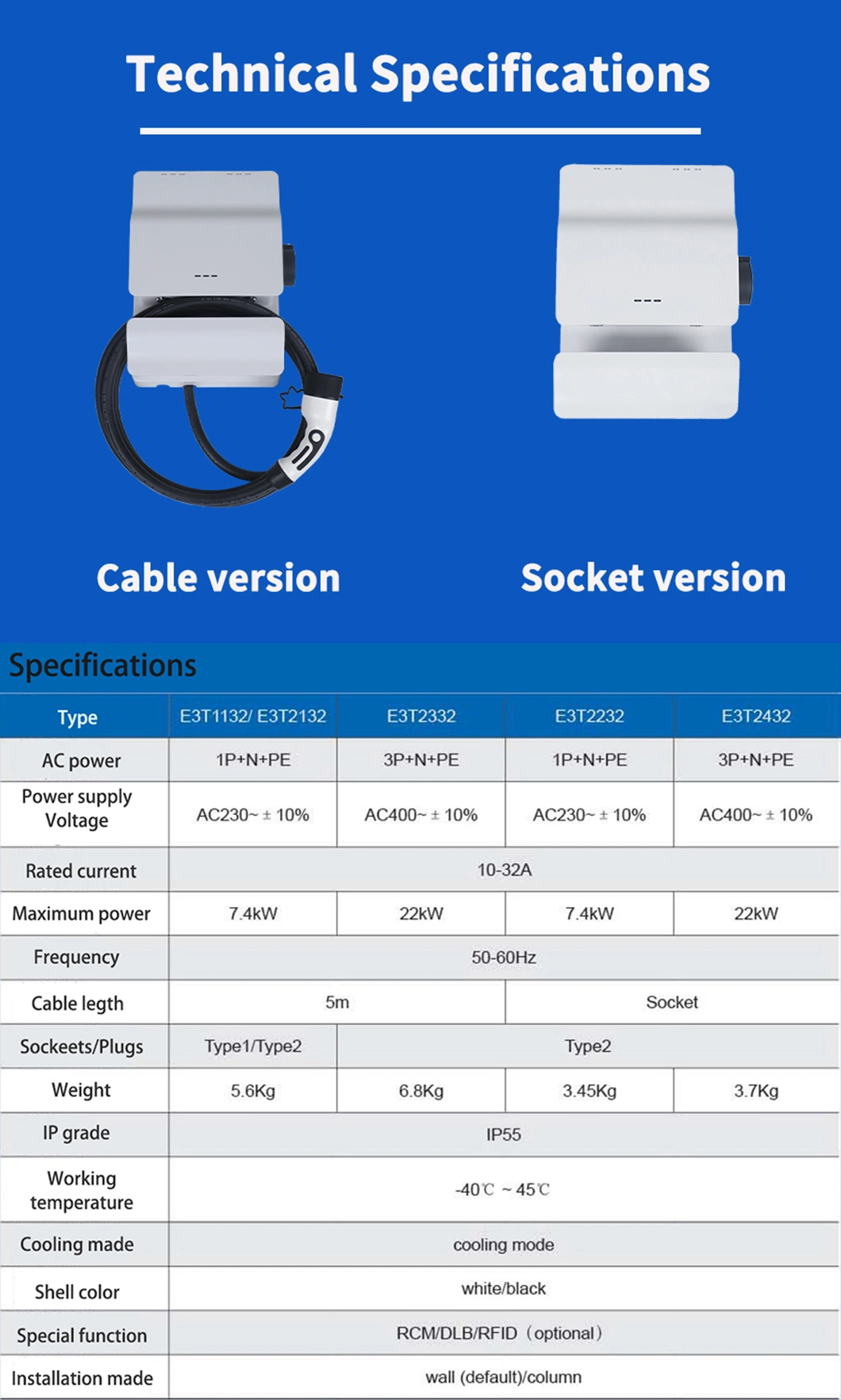 Top EV Charger Supplier with Type2 Charging Cable Station for Electric Vehicle