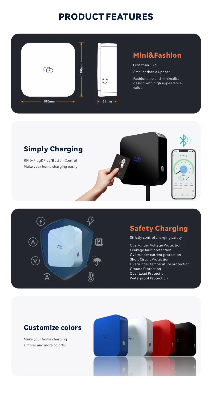 Switchable EV Chargers Manufacturer Electric Charger Box 16A 32A Compatible with Most EV Cars