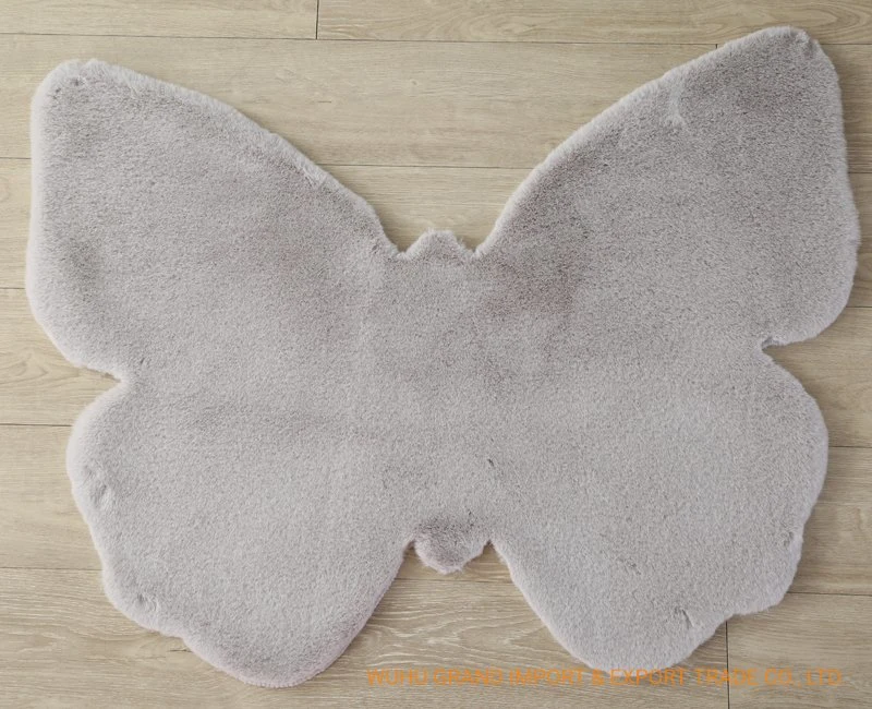 Grey Butterfly Shaped Faux Rabbit Fur Kids Bedroom Rug Floor Mat