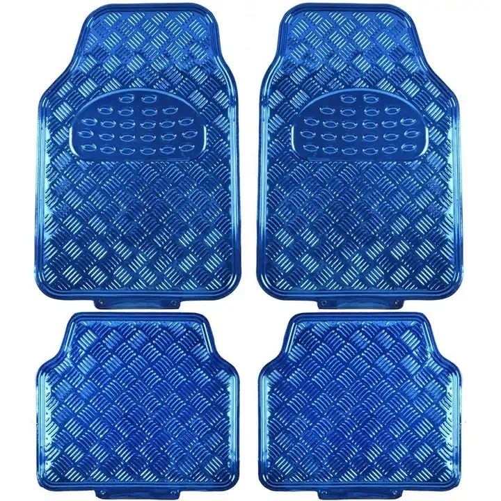 Universal Fit 4-Piece Metallic Design Car Floor Mat - (Blue)