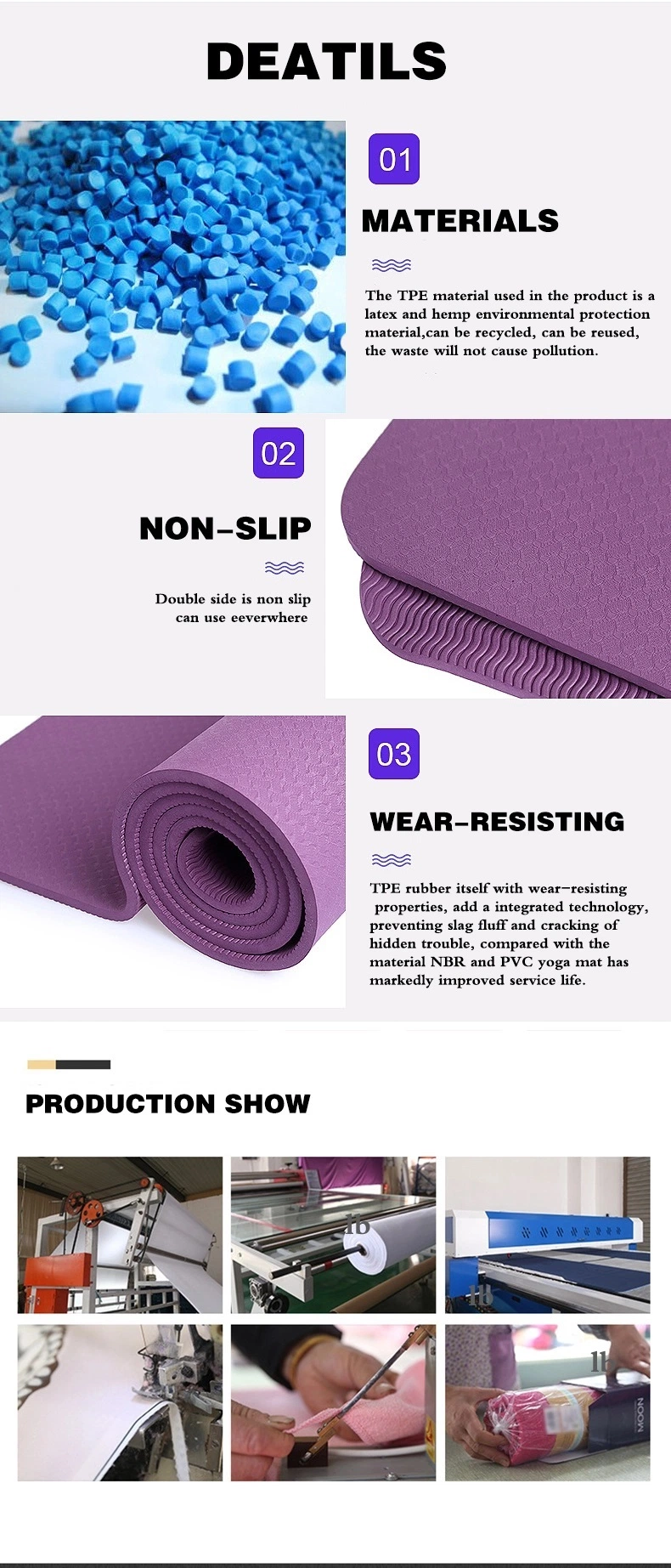 High Quality Eco Friendly Single and Double Color Mat De Yoga Folding Durable Yoga Pad TPE Yoga Mat