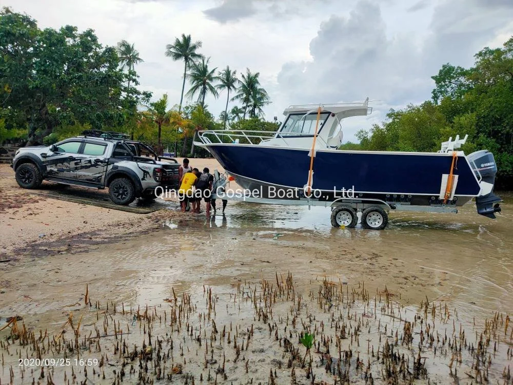 CE Certificated Gospel Aluminum Boat for Sale 7.5m / 25FT Center Cabin Aluminium Fishing Boat with Walkaround &amp; Toilet