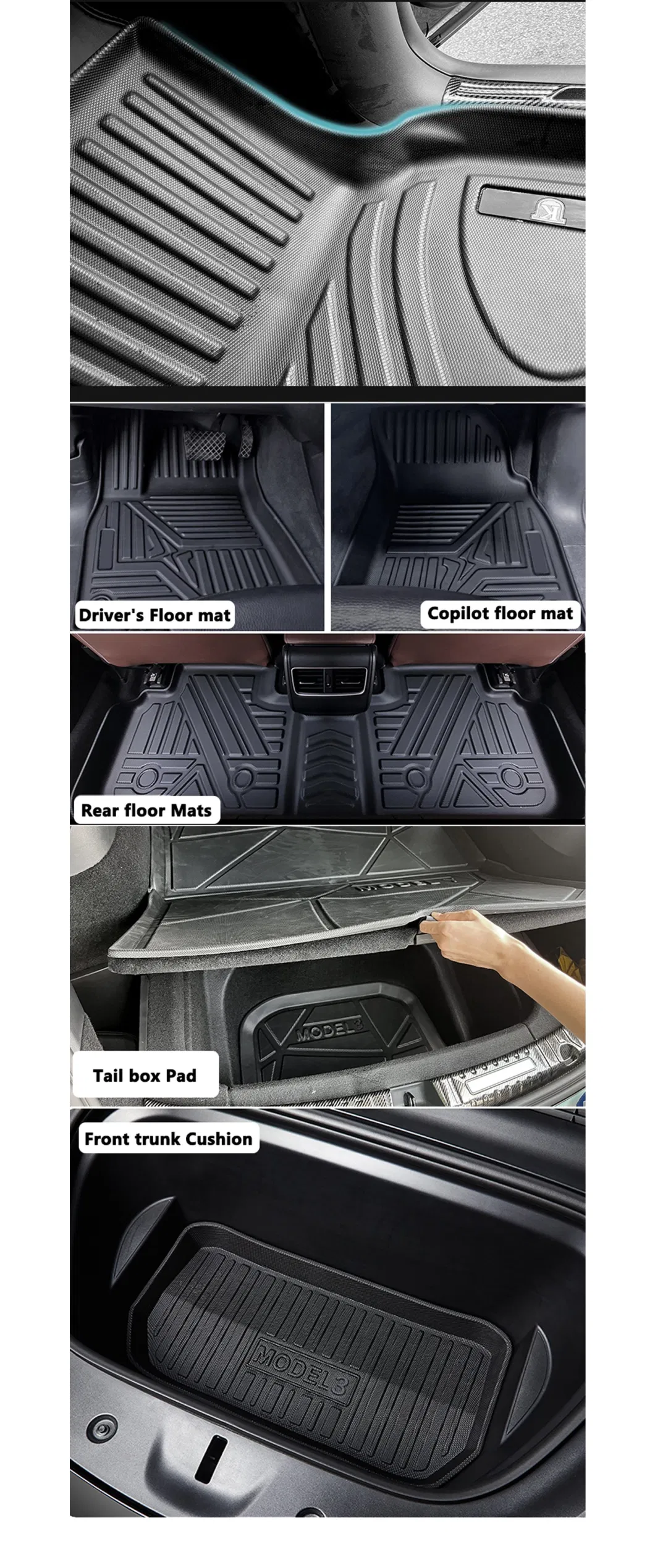 TPE High Edge Waterproof Non-Slip Floor Mats for Tesla Model 3