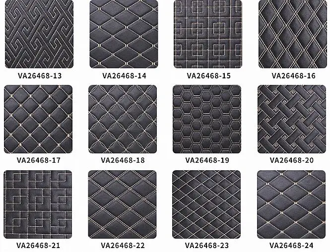 2023 Embroidery Quilted PVC Synthetic Leather Custom for Car Seat Synthetic Leather Floor Mat Leather