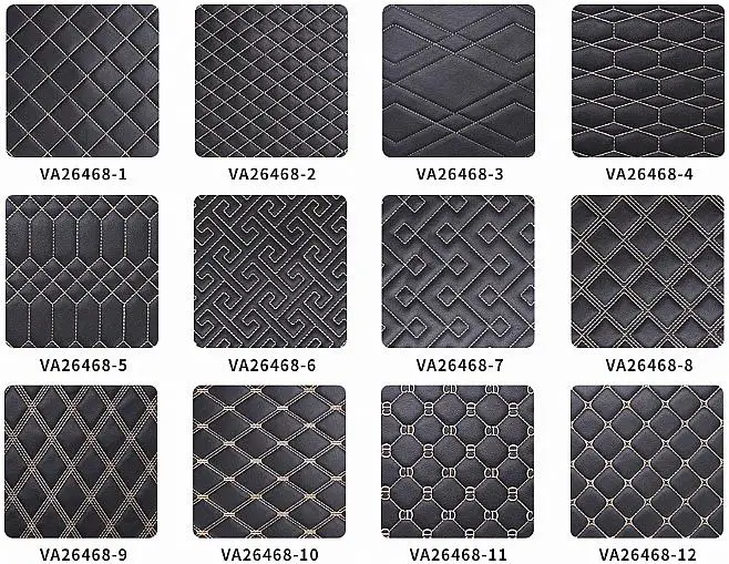 2023 Embroidery Quilted PVC Synthetic Leather Custom for Car Seat Synthetic Leather Floor Mat Leather