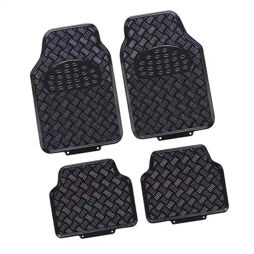 Universal Fit 4-Piece Metallic Design Car Floor Mat - (Black)