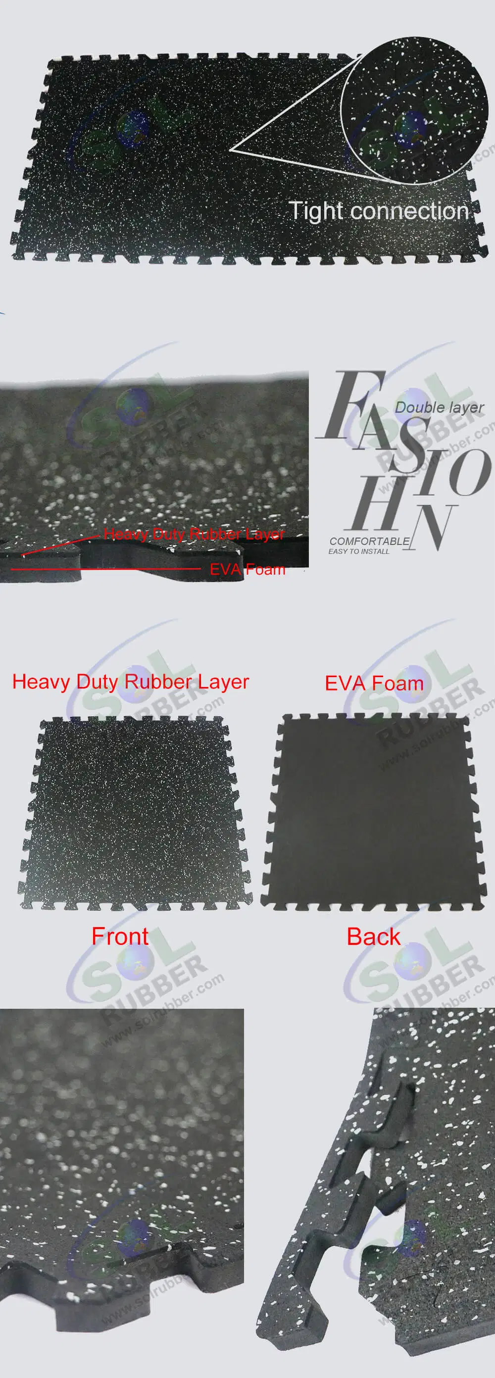 Sol Rubber EVA Foam Mats with Rubber Top Interlocking Floor Tiles Mat