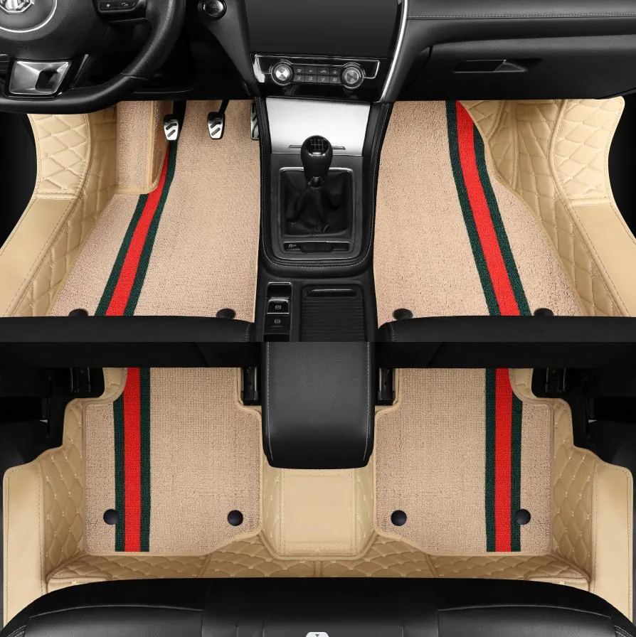 Diamond PVC Leather Car Mat Cover The Threshold Luxury Leather+Chenille Custom 7D Car Mat