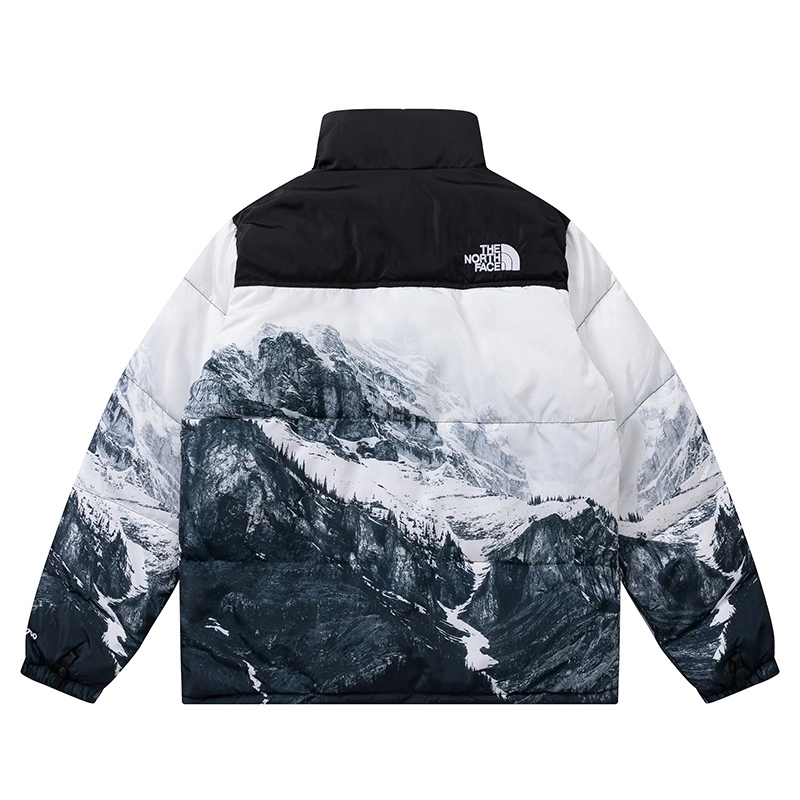 Customized All Over Mountain Design Thick Bubble Coat for Men Streetwear Winter Bandana Men Puffer Jacket Manufacturer