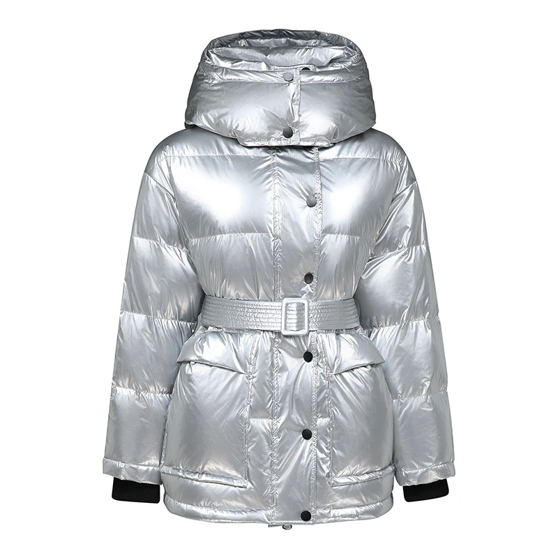 New Fashion Women Winter Shiny Waterproof Padded Coat Duck Down Jackets with Belt Girls Puffer Coat