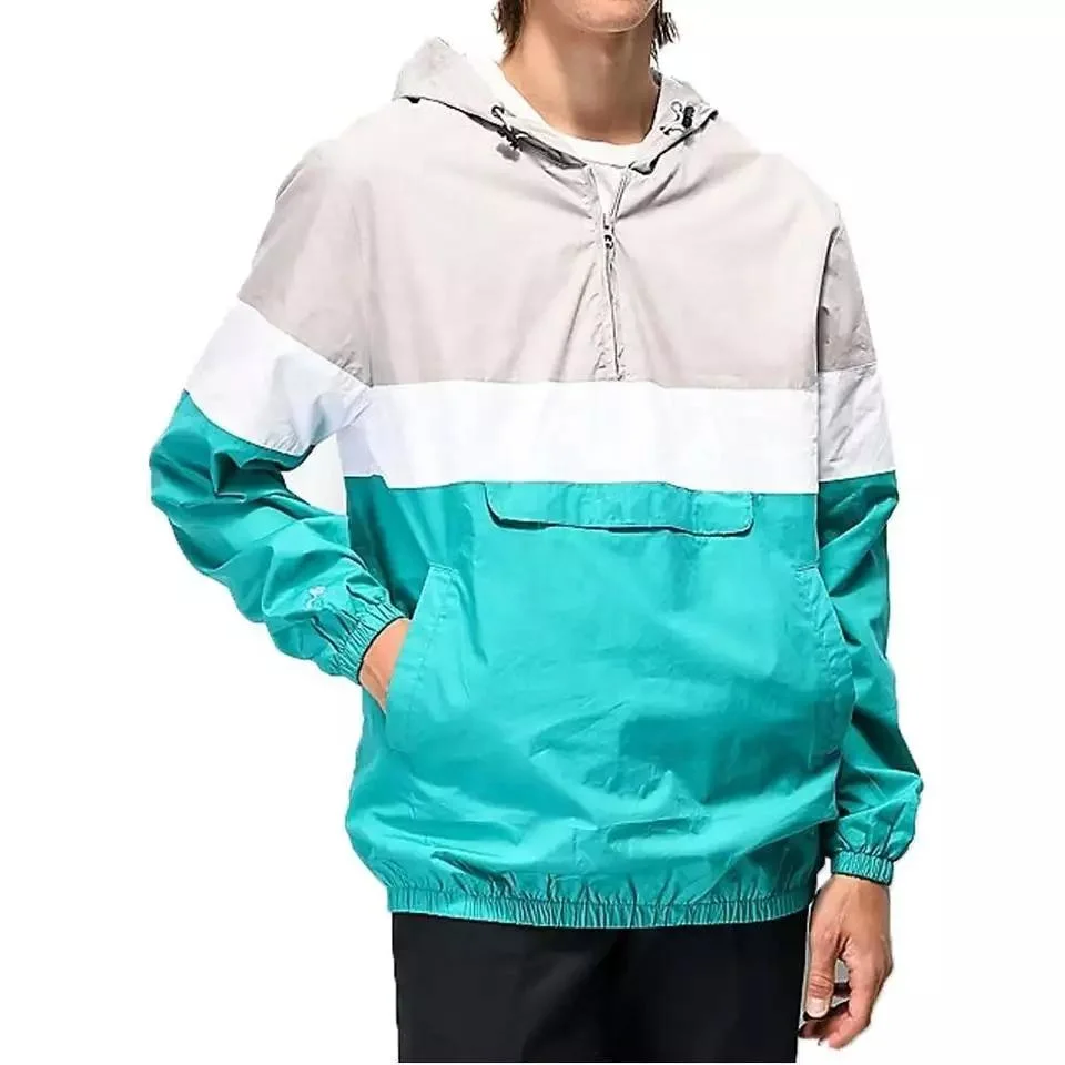 Mens Nylon Color Block Windbreaker Custom Embroidered Long Sleeve Hoodie Windbreaker