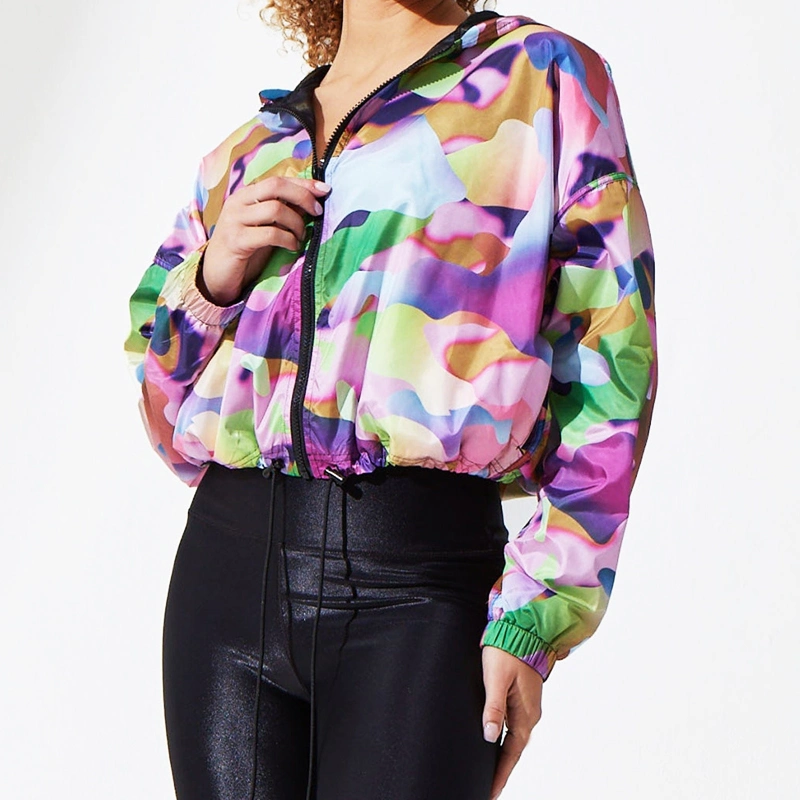 Custom Camo Crop Windbreaker Sports Jacket for Women