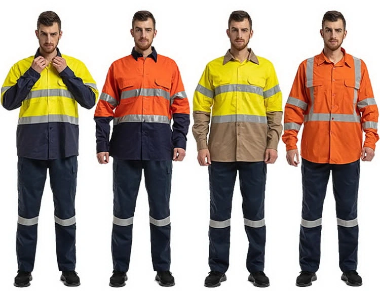 OEM Customized Engineering Visible 100 Cotton Anti-Static Labor Oil Gas Working Jacket Bib Pants Factory Traffic Overall Workwear