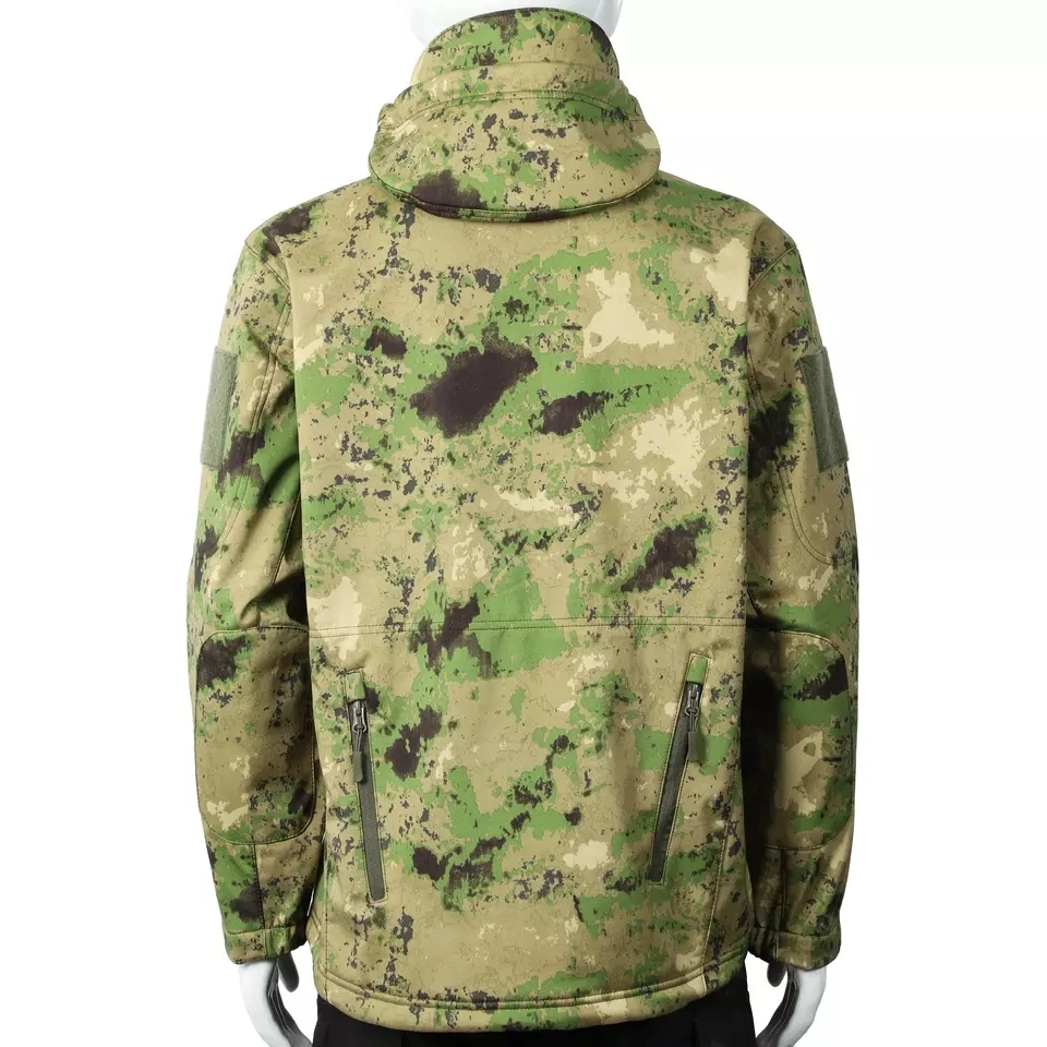 Camouflage Waterproof Tactical Sharkskin Jacket Softshell Jacket Men&prime;s Windproof Outdoor Hooded Jacket Fleece Warm Windbreaker