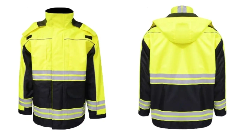 Custom Hi Vis PPE Hoodie Polyester Oxford Windproof Reflective Safety Clothing Outdoor Raincoat Bomber Winter Workwear Safety Jacket