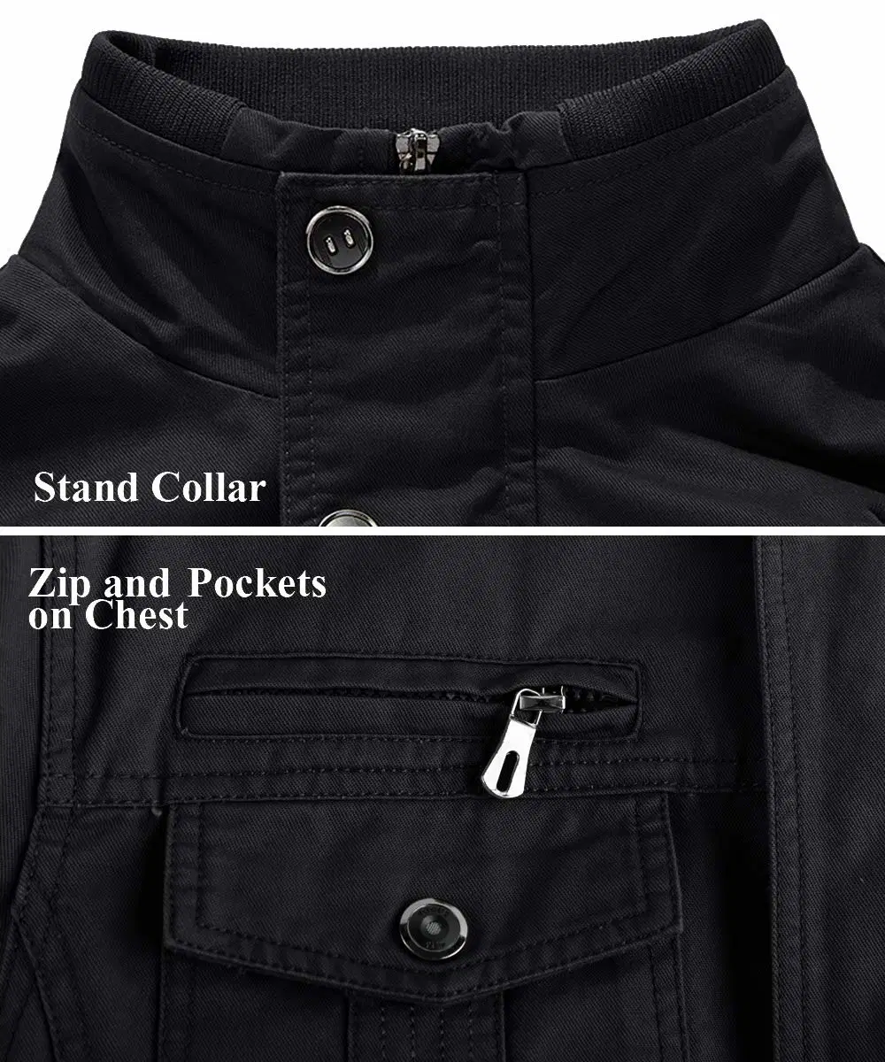 Custom Men&prime;s Cotton Lightweight Pockets Zip Front Stand Collar Jackets Windbreaker for Men