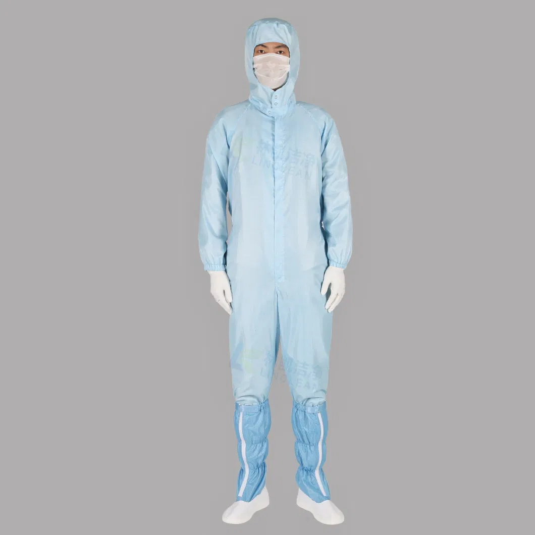 Blue Men 5mm Grid ESD Uniform Manufacturer Garment Antistatic Work Cloth ESD Workwear with Hood