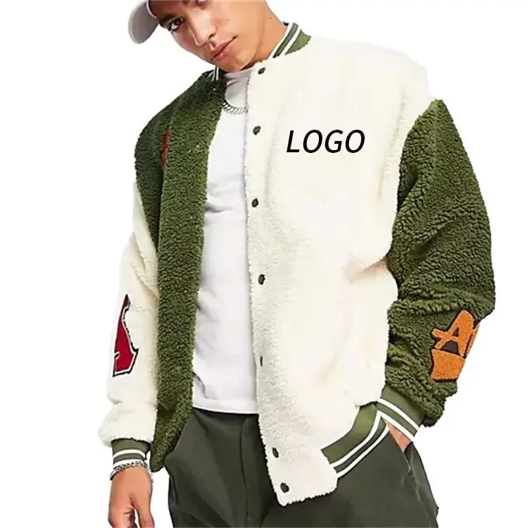 Custom Men Manufacturers Clothing Custom Letterman Baseball Sherpa Fleece Bomber Jacket Varsities Flight Pilot Fur Jacket Men