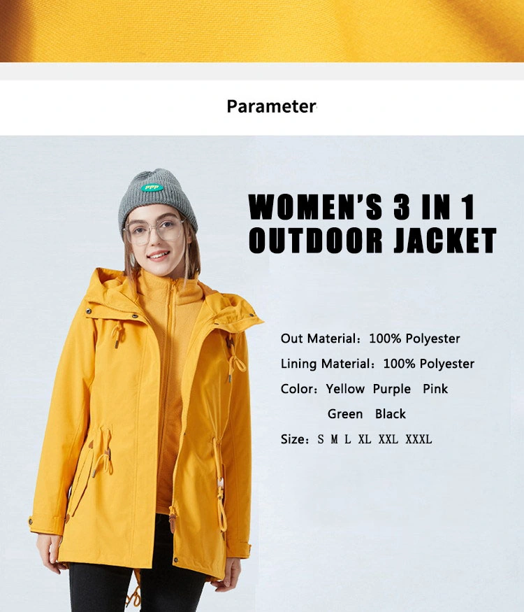 Womens 3-in-1 Winter Jacket Waterproof Rain Coat with Hood Warm Fleece Ski Jackets