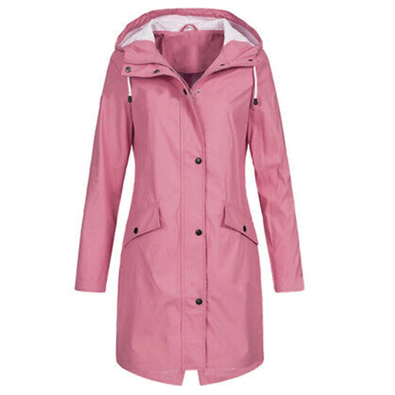 Manufacturer China Women&prime;s PU Raincoat Hooded Waterproof Windproof Rain Coat Long Rain Jacket