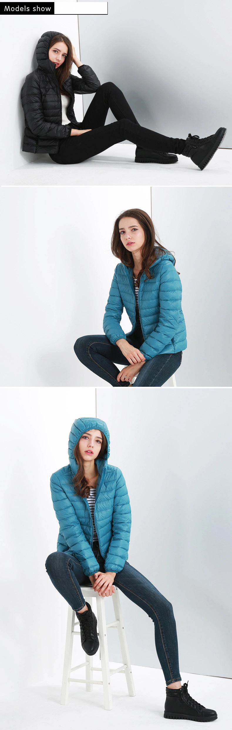 Winter Thin Super Light Short White Duck Feather Red Hooded Women Ultralight Down Jacket