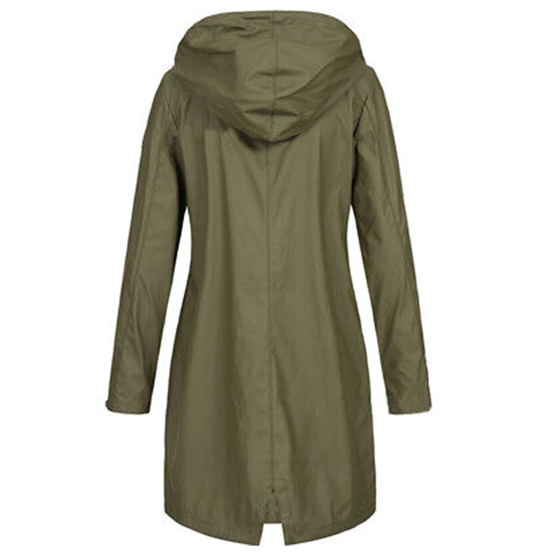 Manufacturer China Women&prime;s PU Raincoat Hooded Waterproof Windproof Rain Coat Long Rain Jacket